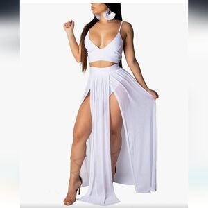 Womens Two Piece Outfit Hogh Waisted Skirts Crop Tops